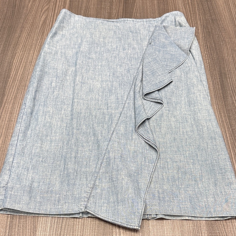 J. Crew Chambray Ruffle Pencil Skirt